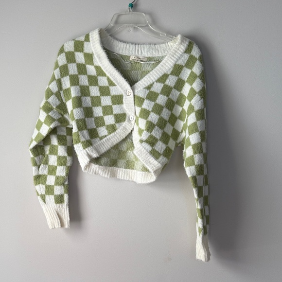 La Hearts Olive and White Checkered Cardigan - Picture 3 of 4